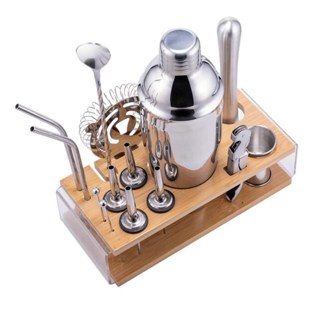 Bamboo Rack Bartending Set CocktailShaker Bar Tool Set da 16 Pezzi