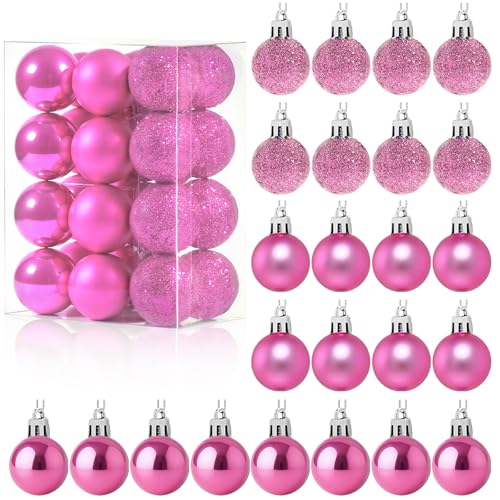 GOOTRADES Set of 24 Mini Shatterproof Christmas Balls Tree Ornaments Party Decoration, 3cm/1.18inch (Pink)