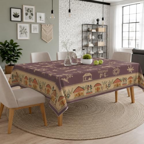 Image of STITCHNEST Cotton Slub Table Cover for 6 Seater Dining Table|54 x 78 Inches, Digitally Printed|Durable, Washable & Fade-Resistant Fabric