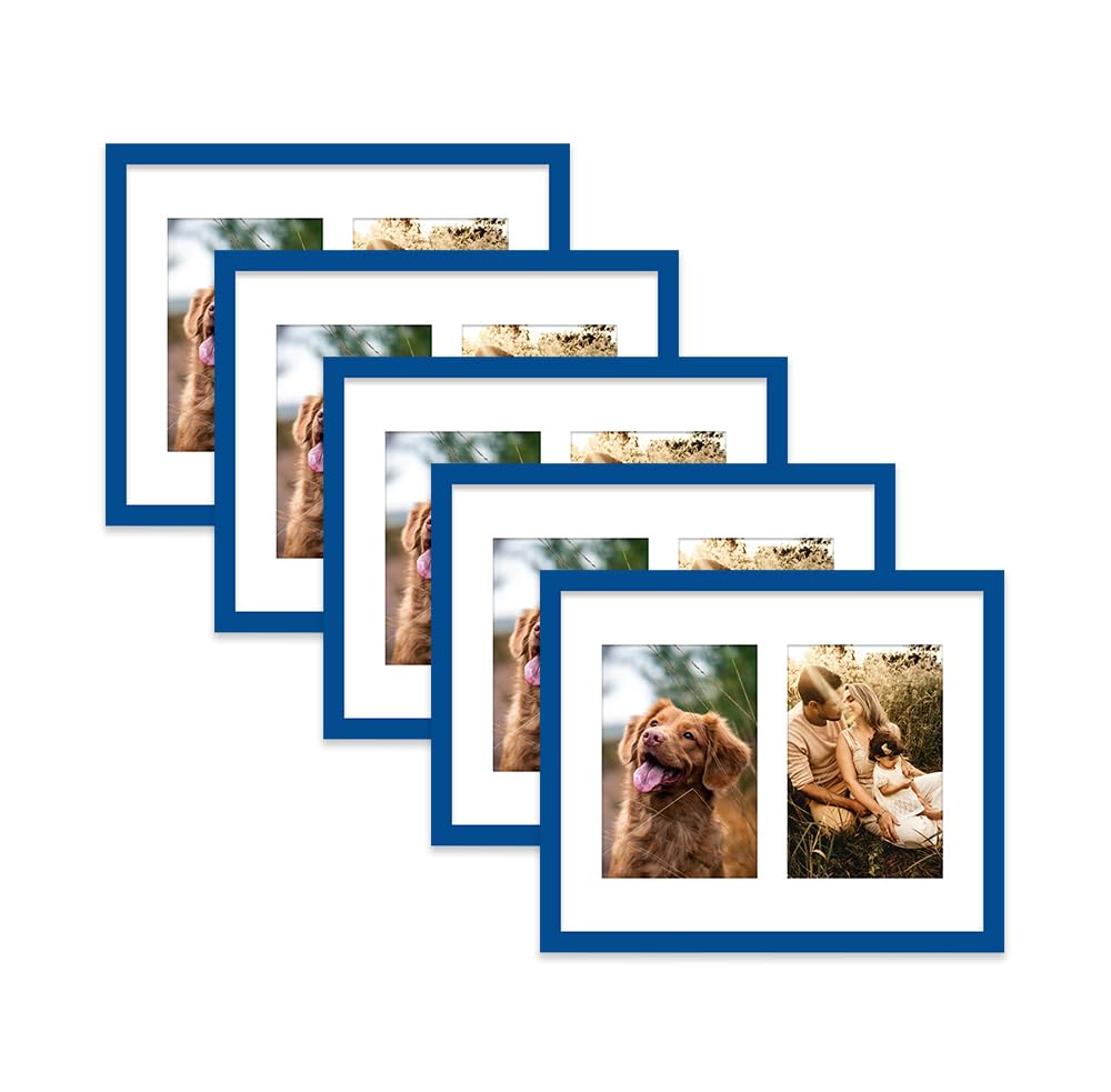 Blue Multi Photo Frame - Holds 2 x 6x4 Pictures, Family Collage Picture Frame for Wall Display, 10x8 Frame size, Set of 5