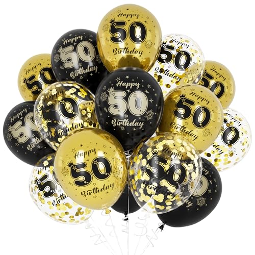 Unisun 50 Aniversário Balões, Decorações de Aniversário 50 Anos para Criança, Globos de Decoração de Feliz Aniversário 50 Anos Dourado Preto para Festa de Aniversário Suprimentos