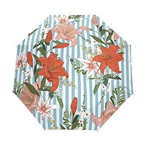 Parapluie pliant coupe-vent automatique à motif floral avec protection UV
