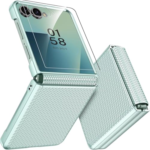 Image of Kapa Textured Grip Hinge Protection Back Cover for Samsung Galaxy Z Flip7 / Z Flip 7 | with [Inbuilt Glass] Full Body Shockproof Hard Back Case (Mint Green)