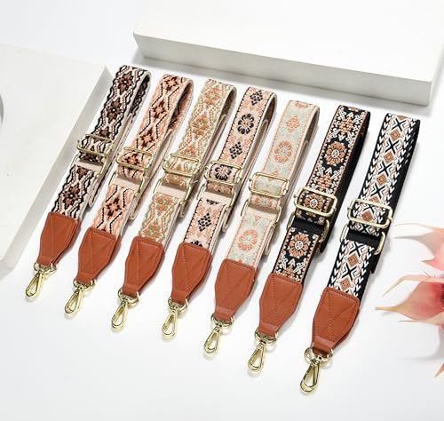 Image of Purse Strap,1.5 inch Leather End Shoulder Strap Adjustable Replacement,Retro Multi-Pattern Crossbody Bag Straps