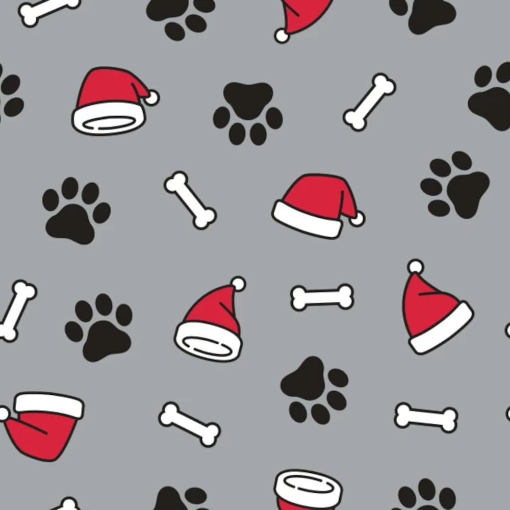 Polycotton Fabric Christmas Xmas Seasonal Festive Paws Paw Prints 112cm Wide (Price Per Metre) (Grey)
