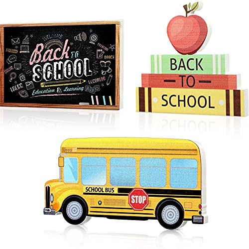 Décoration en bois premier jour d'école : lot de 3 suspensions bus et tableau noir pour enfants