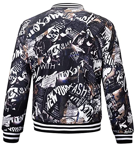 Bbjxcifw Men's Fashion Bomber Jacket, Lightweight Outdoor Streetwear Graffiti Print Stand Collar Metal Zip Up Top #TOP30