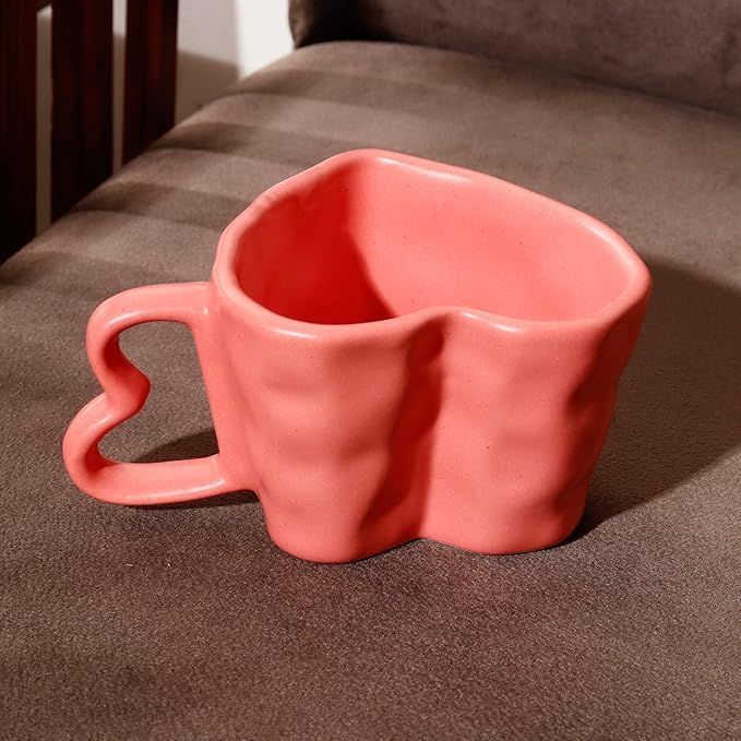Image of Pink Heart Shaped Ceramic Coffee Mug | Romantic Love Theme Tea Cup with Handle | Cute Gifts for Girlfriend, Wife, Couples | Valentine, Anniversary & Birthday Mug
