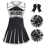 GRAJTCIN Cheerleader Costume for Women Cheerleading Outfit School Cheer Uniform Adult Halloween Party Dress up (S, Black)