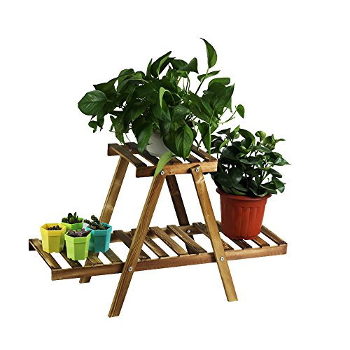 Wooden Flower Pot Stand 2 Tier Garden Plant Display Storage Shelves Rack