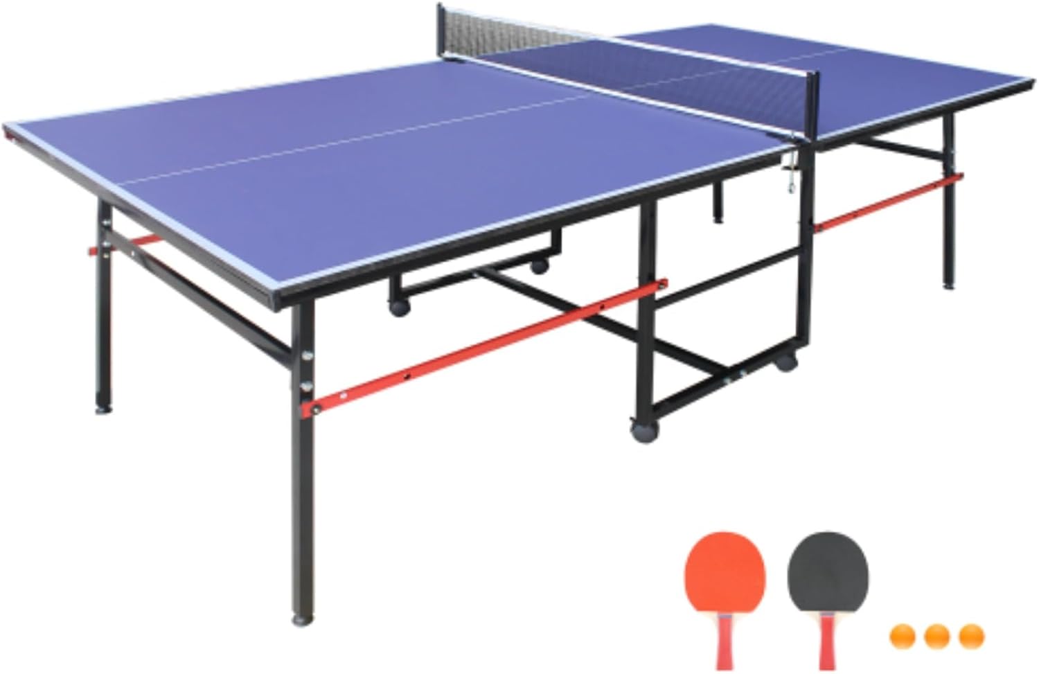 8ft Medium Ping Pong Table, Foldable Table Tennis Table, Foldable Portable Table Tennis Table Set for Indoor Games with Folding Legs with 2 Ping Pong Paddles and 3 Balls