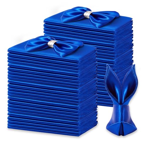 KKJIAF 50 Pack Royal Blue Square Satin Napkins 17x17 Inch Soft Smooth Cloth NapkinsSilky Table Napkin for Wedding Banquet Party Decoration