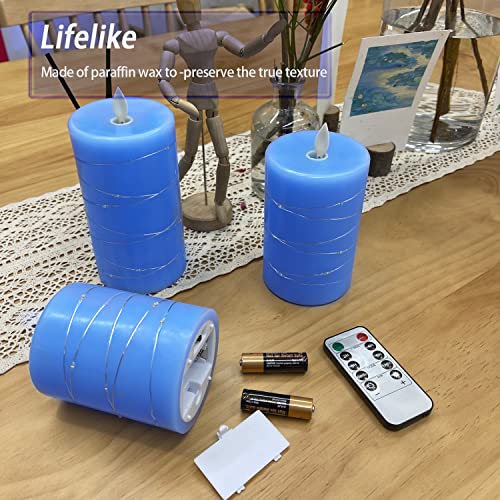 Fanzir Blue Flameless Candles Battery Candle with String Lights Battery