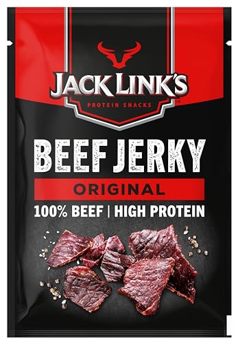 Jack Links Beef Jerky Original – 12er Pack (12 x 60g) – Trockenfleisch Eiweiß Snacks - High Protein Snack für Gym, Fitness, Outdoor - American Food für Menschen - Dörrfleisch Chips aus Rind Fleisch
