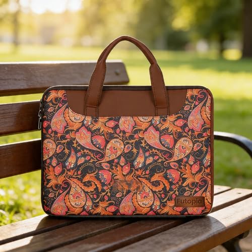 Image of Futopia Stylish Printed Jute Laptop Sleeve Bag 15.6-16 Inch with Handle | Laptop Case Cover | Water Resistant & Shockproof | Padded Interior | Laptop, Notebooks Bag for Office, College & Travel