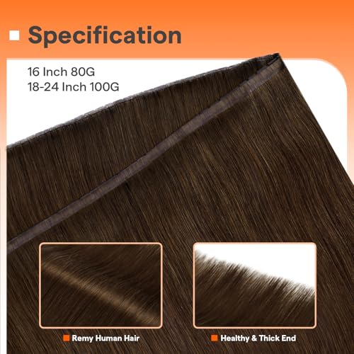 Image of Full Shine Butterfly Weft Human Hair Extensions 22 Inch 100g Volume Set | Warm Chestnut Brown, Invisible Pu Holes, Date Night Look, Straight Remy Hair, Micro Bead Installation, Long Natural Hairstyle