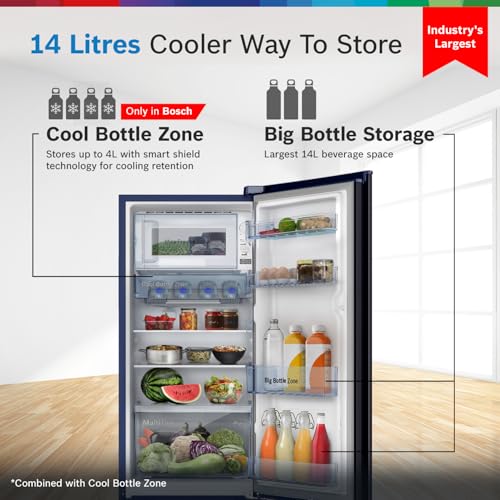 Image of Bosch 187 L,3 star,Smart Inverter,Direct-Cool Single Door Refrigerator,Feather Blue(CST18B33PI)|18 Hrs Cooling Retention |Super Freeze|XL Vegetable Box|Base Drawer|Beverage Space|2.5x Faster Cooling