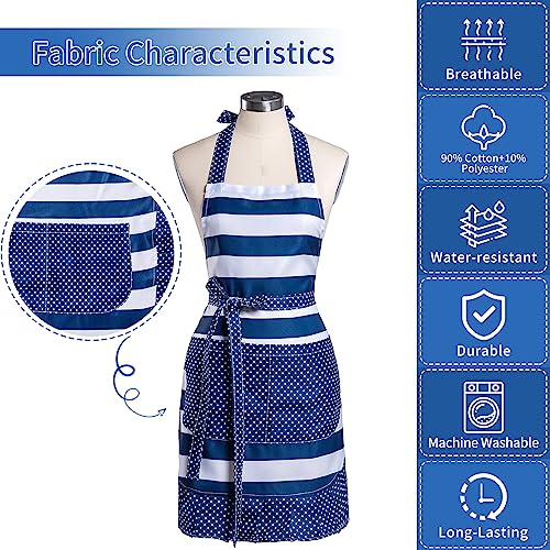 Alex Virtue Lovely Flower Pattern Retro Aprons With Large Pockets For Women Girls Cooking Kitchen Bakery Mother's Gift (Blue Stripe) #TOP4