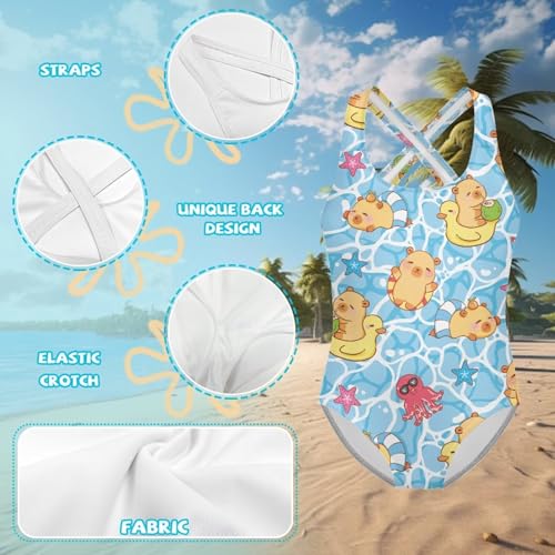 Image of One Piece Swimsuit for Girls Kids Quick Dry Bathing Suit with Crossback Strap Summer Beach Swimwear Size 5T-14