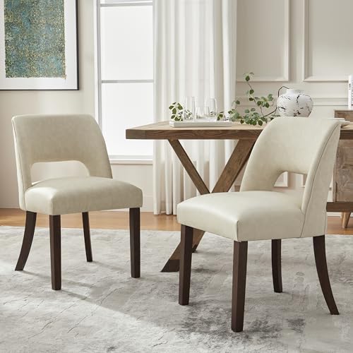 VKNOW Modern Dining Chairs Set of 2, Faux Leather Upholstered Dining Room Chair Kitchen Chairs, Farmhouse Dinner Chair for Kitchen Dining Room, Beige