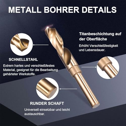 Runihorn Metallbohrer HSS 13,5mm, Spiralbohrer Metall, mit Reduziertem Schaft 10 mm, für Metall, Edelstahl und Eisen(1 Stück)