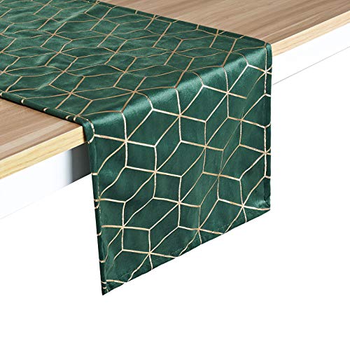 Tischläufer 228,9 cm lang Weihnachten Kaffee Tischläufer Samt Winter Modern Kommode Läufer für Schlafzimmer, Wohnzimmer, Küche, Party Geometrisch Gold Läufer für Esstisch (grün, 182,9 cm) Cover
