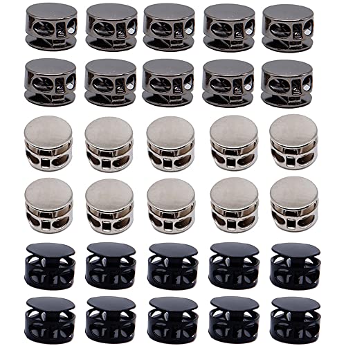 30 piècesarrêt de corde en métal bouchon de cordon de poussée rond bouchon de cordon à ressort Serre-câble Glissière Convient aux vêtements sacs chapeaux tentes (argent couleur pistolet noir mat) Cover