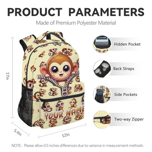 Personalized Monkey Backpack with Lunch Box, 3PCS Girls School Backpacks Matching Combo for Kindergarten, Cute Bookbag and Pencil Pouch Bundle4