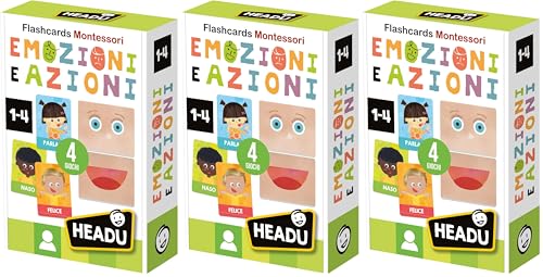 Headu Flashcards Montessori Emozioni E Azioni Per Sviluppare Autonomia E Personalità It23103 Gioco Educativo Per Bambini 1-4 Anni Made In Italy (Confezione da 3)