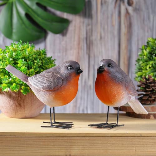 Figurine d'oiseau décorative : deux statues de rouge-gorge pour salon - 3