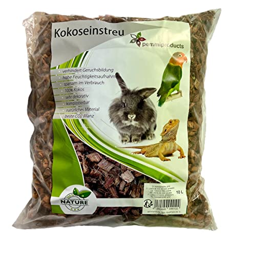 Kokoseinstreu grob 10 Liter (EUR 1,19/Liter), Kokoschips, Einstreu geeignet als Käfig Bodenbedeckung z.B. für Kaninchen, Meerschweinchen, Degus, Ratten und andere Nagetiere, Schlangen, Schildkröten