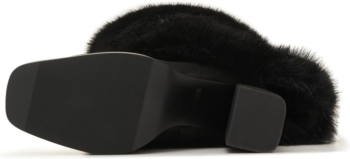 Knee High Fur Boots for Women – Fluffy Faux Fur Winter Boots with Chunky Heel, Warm Suede Snow Boot