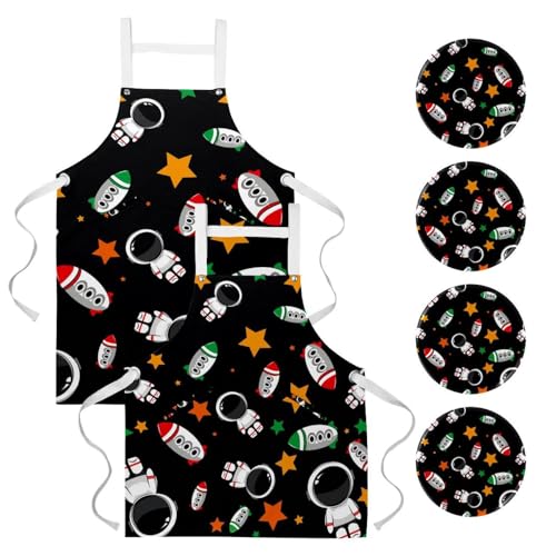 Lot de 2 tabliers de cuisine spatiaux avec broches pour pâtisserie et maison
