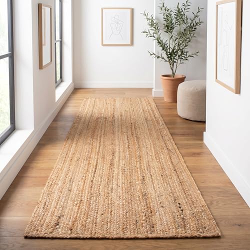 Jute Braided Runner Rug, Natural - 2x6 Feet, Farmhouse Hand Woven Coastal Runners for...