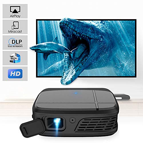 CAIWEI Pico Mini DLP Projector Pocket Size 3D Home Video Projector Support Full HD 1080P Built-in Batterry HDMI-in ±40° Auto Keystone Stereo Speakers Wireless Proyector for Smartphone