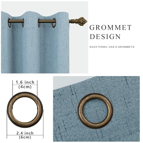 Image of 100% Blackout Linen Textured Curtains for Bedroom Full Light Blocking Room Darkening Bronze Grommet Window Drapes Thermal Insulated Energy Efficient Home Decor 52x102 Stone Blue (2 Panels)