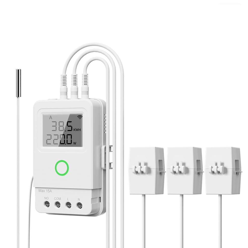 Monitor de alimentación inteligente WiFi para el hogar con sonda de temperatura, amperímetro de abrazadera, transformador de corriente CT de 3 80 A, control de aplicación, monitor en tiempo real, para
