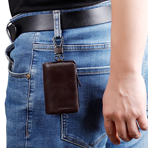 Image of VISOUL Car Key Case Holder Double Zipper, Leather Car Smart Key Fob Case with Keychain for Men and Women