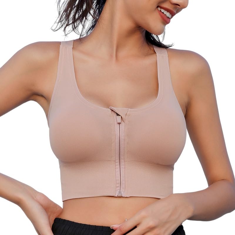 Polyamide Women's Seamless Padded High Support Front Zip Cross Back Sports Bra