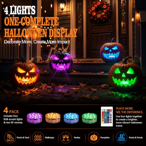 POLENTAT Halloween Pumpkin Lights, 4 Pack RGB Battery LEDs with Remote - image 7