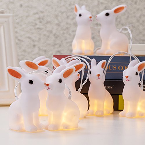 KI Store LED String Lights Warm Easter Bunny String Lights Ornaments Battery Operated for Spring Party Themes Yard& Garden Kids Bedroom Living-Room Dorm (10 Bunnies)