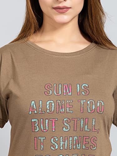 Image of Magknit Fancy Printed Both Side Cut Cotton Blend Half Sleeves and Lightwiegt Trendy Summer Long T Shirt for Women