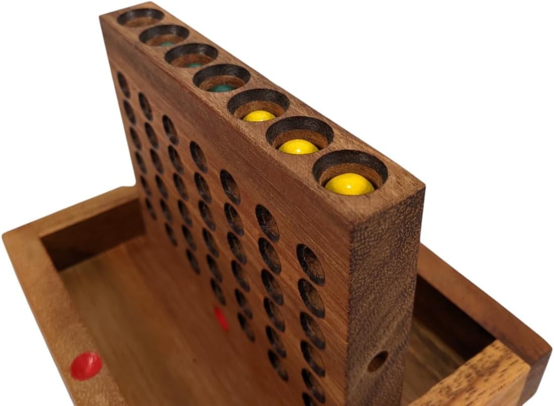 Handmade Wooden Four in A Row - Classic Fun, Clever Design 15 x 13 x 2.5cm