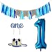 Produktbild KOBWA Erster Geburtstag Dekorationen Set für Jungen, 4PCS 1 Baby Birthday Party Supplies Kit, EIN Cake Topper, Tiara Crown Hut, Quaste Bunting, Große Folie Helium Ballon