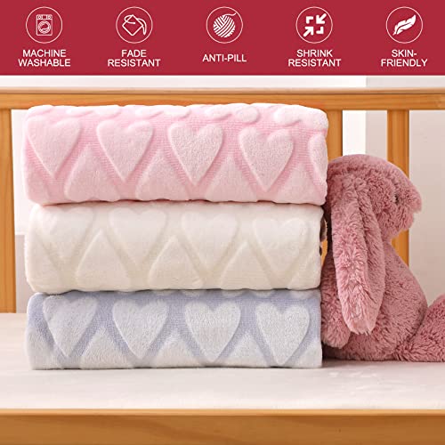Bertte Plush Baby Blanket For Boys Girls | Swaddle Receiving Blankets Super Soft Warm Lightweight Breathable For Infant Toddler Crib Stroller - 40"X50" Large, Pink Hearts Embossed #TOP6