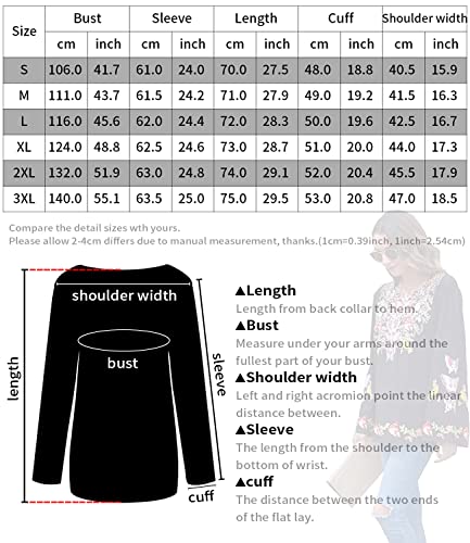 Higustar Women's Bohemian Embroidered Tops Mexican Style Blouses Traditional Boho Peasant Fall Tunic Shirt Hippie Clothing Black #TOP1