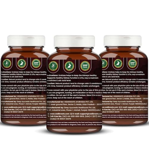 Image of Vedik Roots UroEase Kidney & Uric Acid Support Supplement with Punarnava & Gokhru for Urinary Health 60 Veg Capsules (Pack of 3)