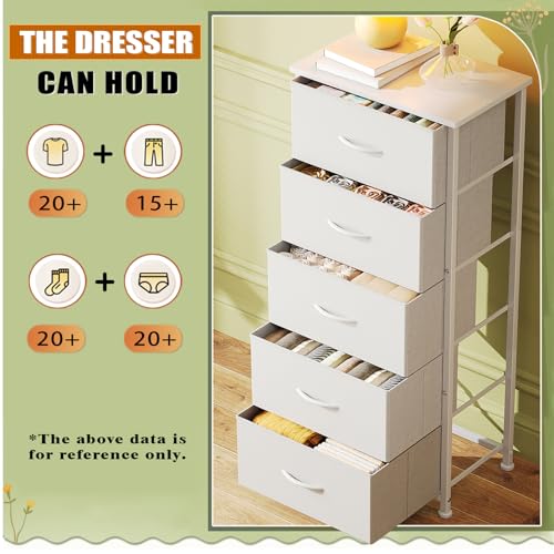 CAIYUN 5 Drawer Tall Dresser, Dresser for Bedroom Entryway Hallway, Closet Storage Drawer, Commode De Chambre, Armoire De Rangement, White - Image 5