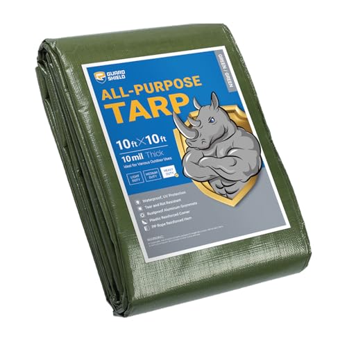 GUARD SHIELD Heavy Duty Tarp 10x10 Feet Green Multi Purpose Thick Waterproof Poly Tarp Cover 10mil