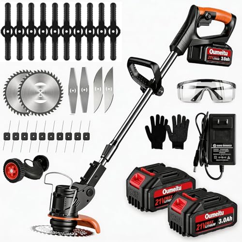 Akku Rasentrimmer mit Akku und Ladegerät,3-in-1 Elektrischer Akku Motorsense & Rasentrimmer Rasen...